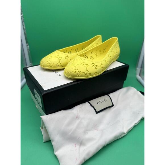 Gucci GG Logo Rubber Slip On Yellow Acid Ballet Flats Girls Shoes
